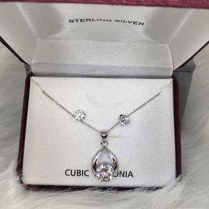 ATI Sterling Silver CZ Necklace & Earring Set
